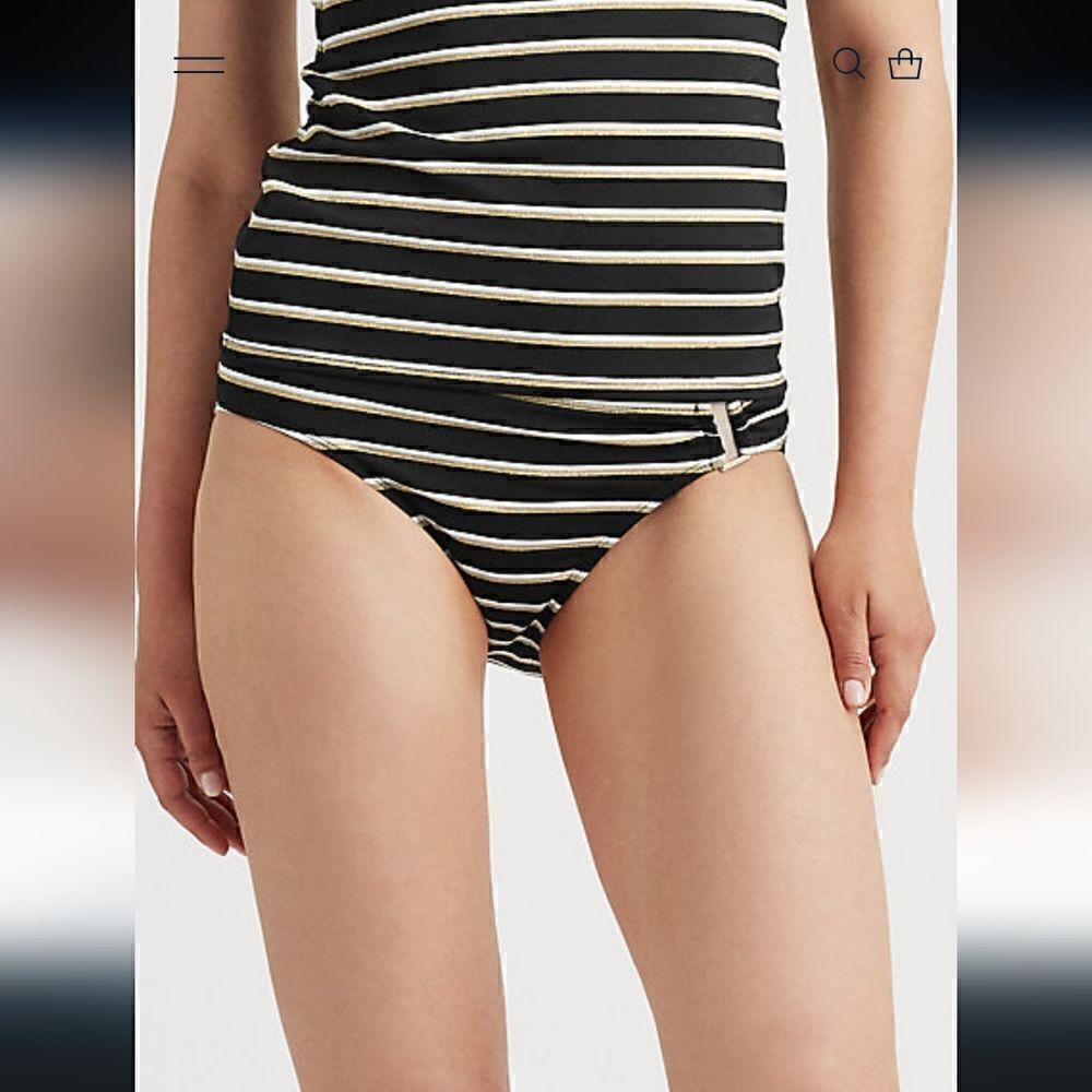 Lauren Ralph Lauren Striped Ring Front Hipster Bikini Bottom Size 6